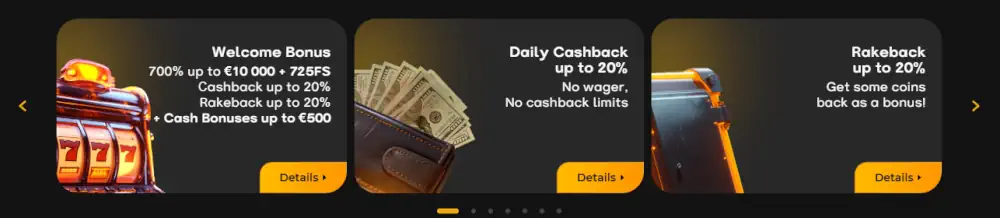 SpinStar promotiebanners met het welkomstpakket, dagelijkse cashback en rakeback aanbiedingen